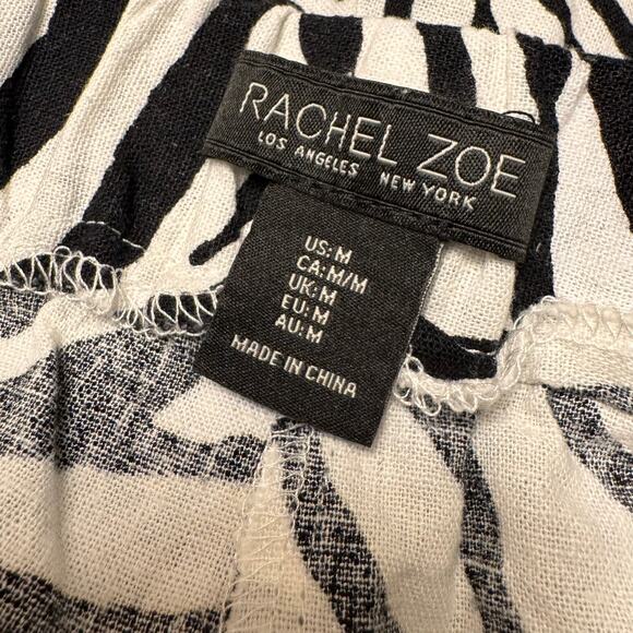 Rachel Zoe Zebra Print Wide Leg Pull On Pants Linen Blend Women's Size M Boho - Picture 2 of 9